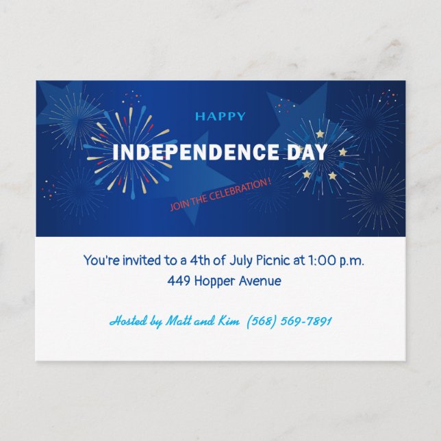 Cartão Postal Feliz 4 de julho Dia da Independência dos EUA (Frente)