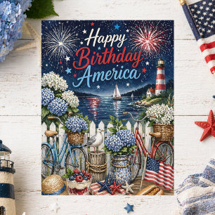 Cartão Postal Feliz 4 de Julho Feliz Aniversário América Fogos d
