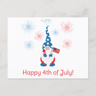 Cartão Postal Feliz 4 de julho Fogos de Fantasia Gnomo