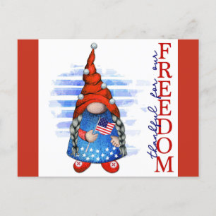 Cartão Postal Feliz 4 de Julho Gnomo Fofo Liberdade