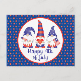 Cartão Postal Feliz 4 de julho Gnomos Vermelho Azul