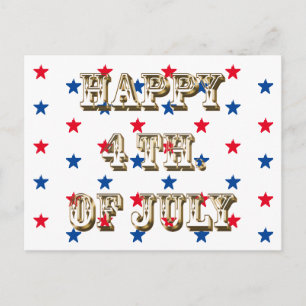 Cartão Postal Feliz 4 de julho, ouro, estrelas brancas vermelhas