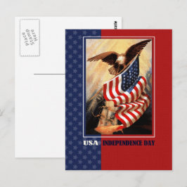 Cartão Postal Feliz 4 de julho. Vintage Eagle e USA Flag
