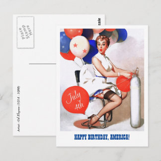 Cartão Postal Feliz 4 de julho. Vintage Pin-up