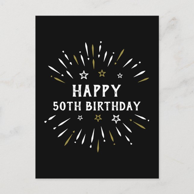 Cartão Postal Feliz 50º Aniversário Fogos de Artifício Preto Bra (Frente)