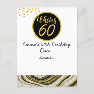 Cartão Postal Feliz 60º aniversário do tema negro e Dourado