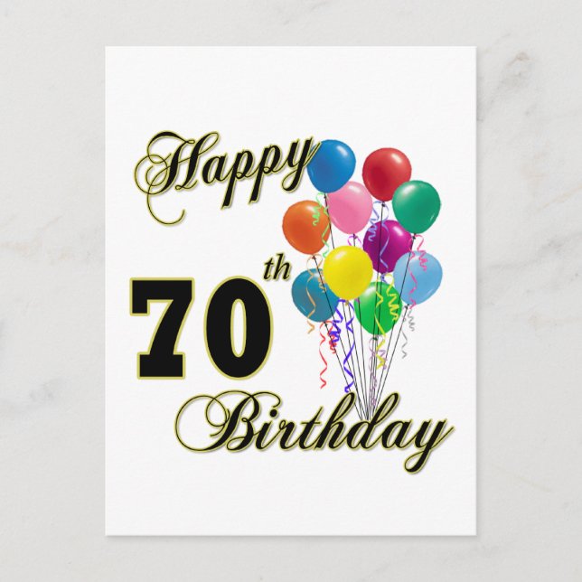 Cartão Postal Feliz 70 Aniversário Presente e Roupa de Aniversár (Frente)