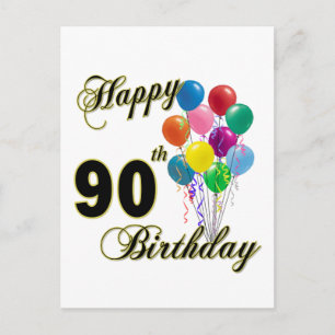 Cartão Postal Feliz 90 Aniversário Presente e Roupa de Aniversár