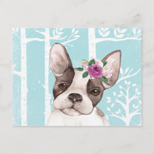 Cartão Postal Feliz Animal com Flores em Floresta Azul-Cão-Cacho