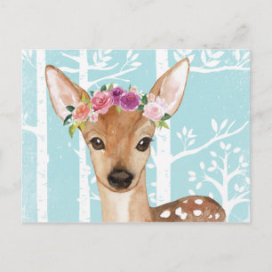 Cartão Postal Feliz Animal com Flores na Floresta Azul