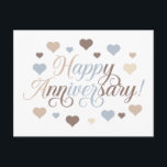 Cartão Postal Feliz aniversário<br><div class="desc">Celebre o amor e os marcos com este cartão postal do Feliz Aniversário,  de tom neutro! Apresentando uma tipografia elegante cercada por corações beges,  azuis e castanhos,  esta carta é perfeita para enviar desejos calorosos e sinceros aos seus entes queridos. Uma escolha eterno para casais e comemorações românticas.</div>