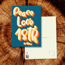 Cartão Postal Feliz Aniversário 18 Azul Retro Groovy Paz Amor