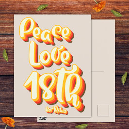 Cartão Postal Feliz Aniversário 18 Paz Amor Retro Groovy Cinza