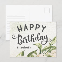 Cartão Postal Feliz Aniversário Aguarela Flora Elegante