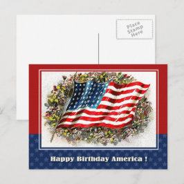 Cartão Postal Feliz aniversário, América. Vintage USA Flag
