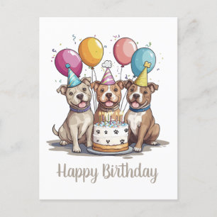 Cartão Postal Feliz Aniversário Americano Touro Terrier Cães