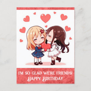 Cartão Postal Feliz Aniversário Amigo Coração Desenho Animado Fo