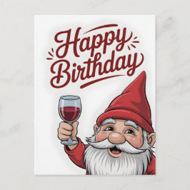 Cartão Postal "Feliz Aniversário" Anão Brindando com Vinho
