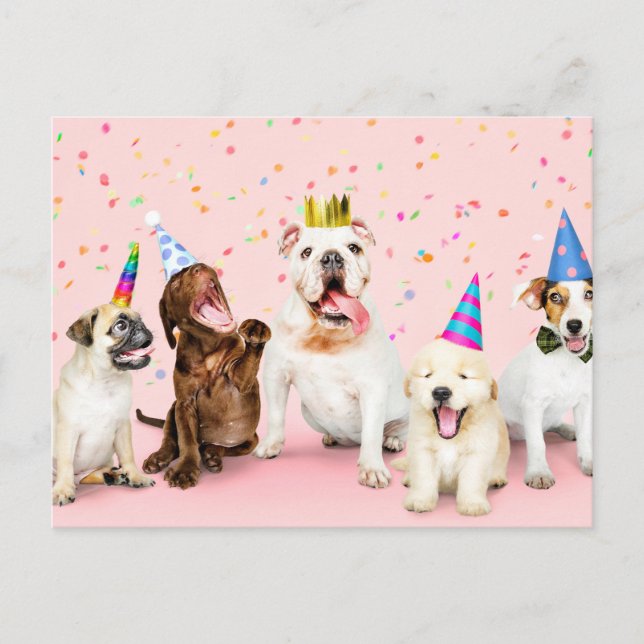 Cartão Postal Feliz Aniversário Animais Fofos da Festa (Frente)