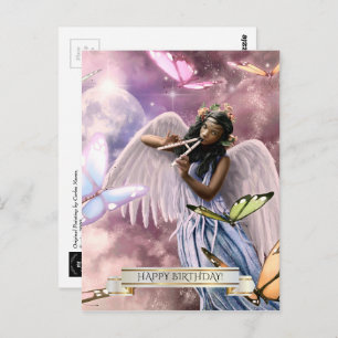 Cartão Postal Feliz aniversário. Anjo com Borboletas