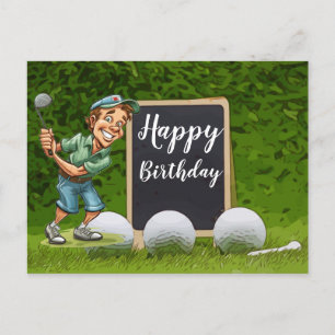 Cartão Postal Feliz Aniversário ao golfista com bola de golfe no