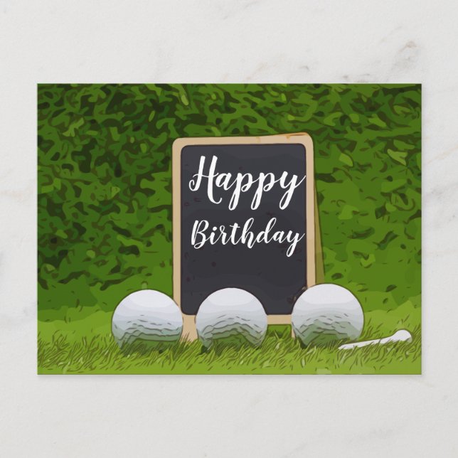 Cartão Postal Feliz aniversário ao golfista com bola de golfe no (Frente)