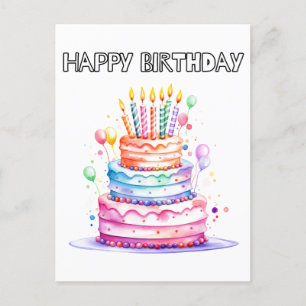Cartão Postal Feliz Aniversário   Aproveite um Bolo