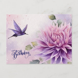 Cartão Postal Feliz Aniversário Aquarela Dahlia Flower