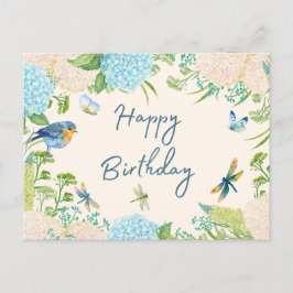 Cartão Postal Feliz Aniversário Aquarela Flores Hydrangea