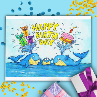 Cartão Postal Feliz Aniversário Baleias