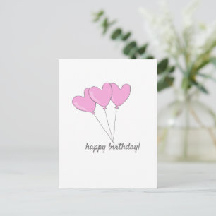 Cartão Postal Feliz Aniversário - Balões Cor-de-Rosa em Forma de