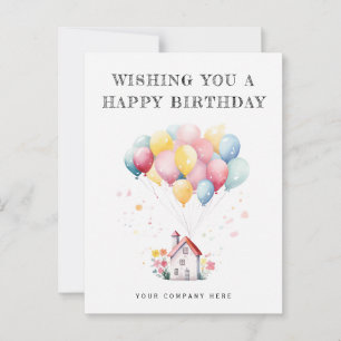 Cartão Postal Feliz Aniversário Balões da Casa de Aquarela Realt