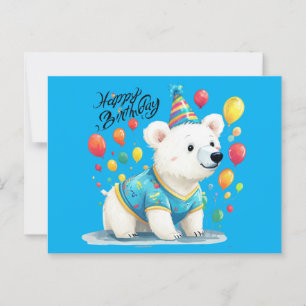 Cartão Postal Feliz Aniversário Balões de Urso Polar Festa Arte