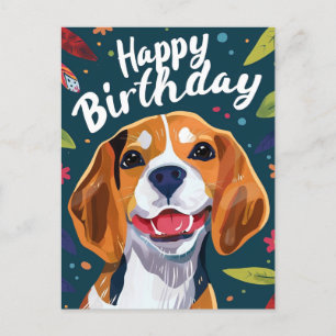 Cartão Postal Feliz aniversário Beagle 