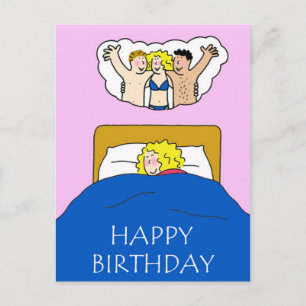 Cartão Postal Feliz Aniversário, Bedroom Fantasy Humor para Ela