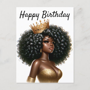 Cartão Postal Feliz Aniversário Bela Menina Negra Magia Cu