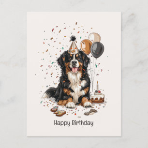 Cartão Postal Feliz Aniversário Bernese Mountain Dog