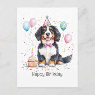 Cartão Postal Feliz Aniversário Bernese Mountain Dog