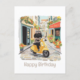 Cartão Postal Feliz Aniversário Black Doodle Scooter