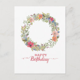 Cartão Postal Feliz Aniversário Blumenkranz Aquarela
