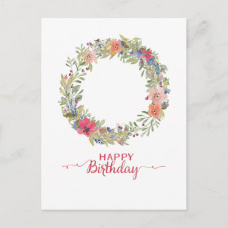 Cartão Postal Feliz Aniversário Blumenkranz Aquarela