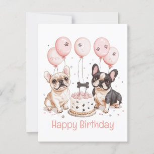 Cartão Postal Feliz Aniversário Bolo de Aniversário Bulldogues F