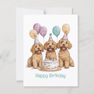 Cartão Postal Feliz Aniversário Bolo de Aniversário de Cachorros