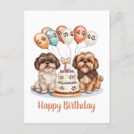Cartão Postal Feliz Aniversário Bolo de Aniversário de Shih Tzu