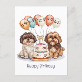Cartão Postal Feliz Aniversário Bolo de Aniversário de Shih Tzu