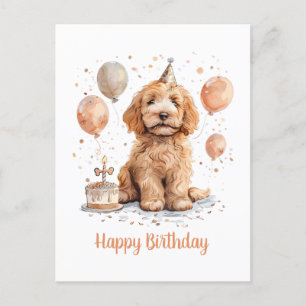 Cartão Postal Feliz Aniversário Bolo de Aniversário do Cão Golde