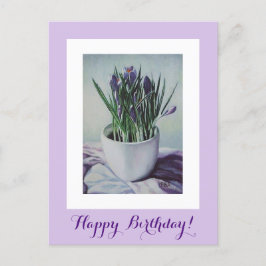 Cartão Postal Feliz aniversário, bonito roxo, crocus floral
