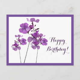 Cartão Postal Feliz aniversário bonito roxo simples floral moder