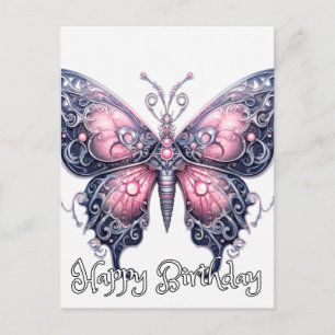 Cartão Postal Feliz Aniversário Borboleta Imaginativa Design