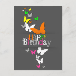 Cartão Postal Feliz Aniversário Borboletas Neon Coloridas Modern